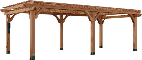 Vista 2 de Backyard Discovery Beaumont - Kit de pérgola tradicional de madera de cedro de 24 x 12 pies con techo enrejado, durabilidad para todas las Marrón