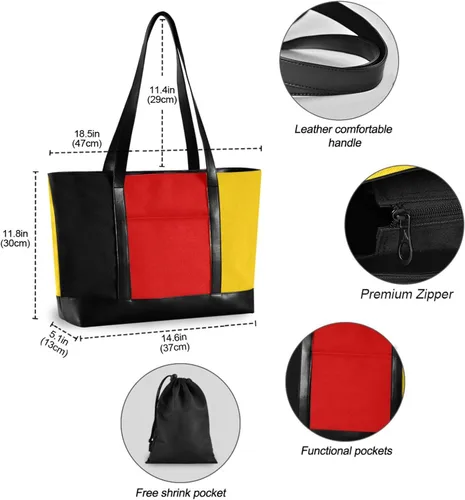 Vista 6 de Bolsas de trabajo de gran capacidad con la bandera de Alemania para mujeres con cremallera, monederos de trabajo para viajes, piscina, natación