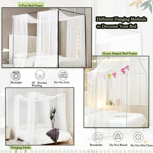 Vista 4 de Akiky Cortinas de Dosel de Cama con Luz Bufanda de Dosel de Cama de Princesa para Marco de Cama Metálico/Marco de Cama de Madera