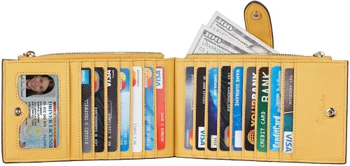 Vista 3 de Travelambo Billetera plegable con bloqueo RFID para mujer con bolsillo con cremallera