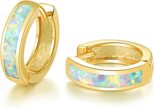 Vista 69 de CiNily Aretes Huggie de ópalo con bisagras, chapados en oro, hipoalergénicos, pequeños aretes de aro para mujeres, adolescentes, niñas, hombres
