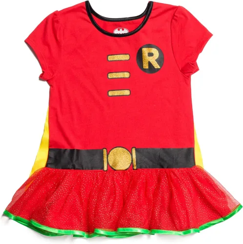 Vista 4 de DC Comics Robin - Camiseta de cosplay para niñas, leggings y capa de 3 piezas para niños pequeños a grandes