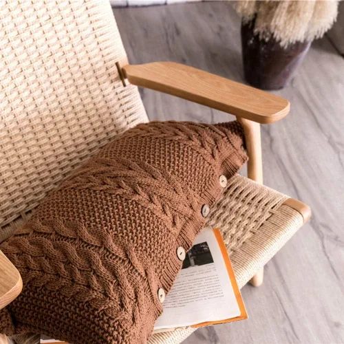 Vista 2 de vctops Funda de cojín decorativa de punto con inserto de almohada rectangular con botones cálidos para sofá, cama, decoración del hogar, café