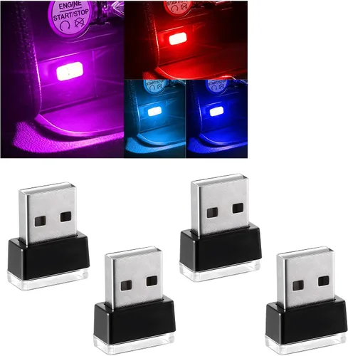 Vista 22 de Augeny 4 PCS Lámpara de Atmósfera Interior de Coche LED USB, Luz Nocturna Decorativa Enchufable USB, Kit de Iluminación Ambiental Portátil para 2