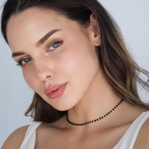 Vista 6 de POMINA Delicada gargantilla negra con cuentas de cristal, gargantilla de cuentas de cristal multifacéticas para mujer