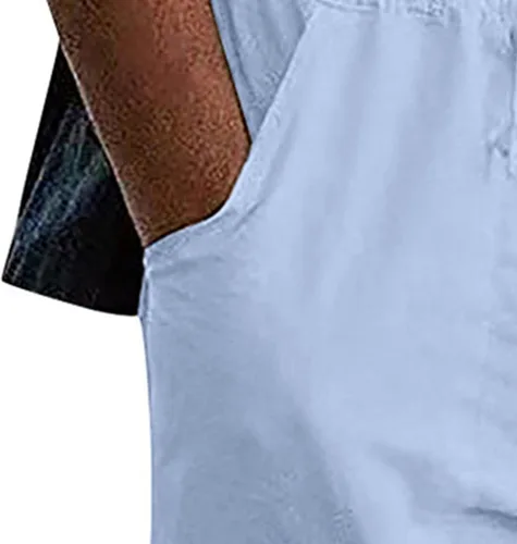 Vista 2 de JEShifangjiusu Pantalones sueltos de lino para hombre, ligeros, con cintura elástica, pantalones de yoga, playa, pantalones casuales con cordón