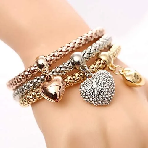 Vista 6 de Mint & Lily Pulsera de metal con corazones sólidos, Metal, Sin gemas.