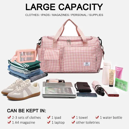Vista 30 de Pequeña bolsa de gimnasio para mujer, bolsa de viaje con compartimento para zapatos