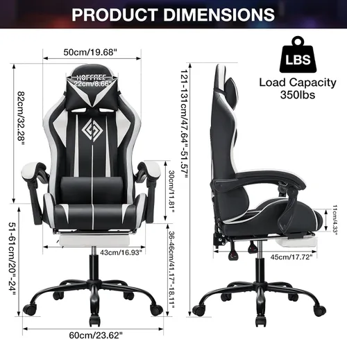 Vista 3 de HOFFREE - Silla LED para juegos con luces RGB de masaje, color blanco Blanco + Negro