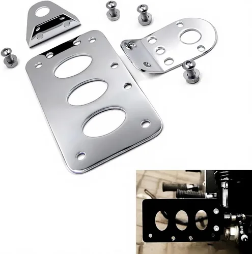 Vista 2 de Soporte de placa de matrícula cromado para motocicletas, montaje lateral, compatible con Harley Davidson Bobber Chopper, Honda, Yamaha, Suzuki