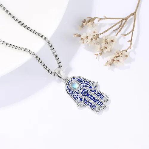 Vista 126 de Aniu Joyería de plata de ley 925 Hamsa de Fátima para mujer con circonita cúbica, viene con caja de regalo negra
