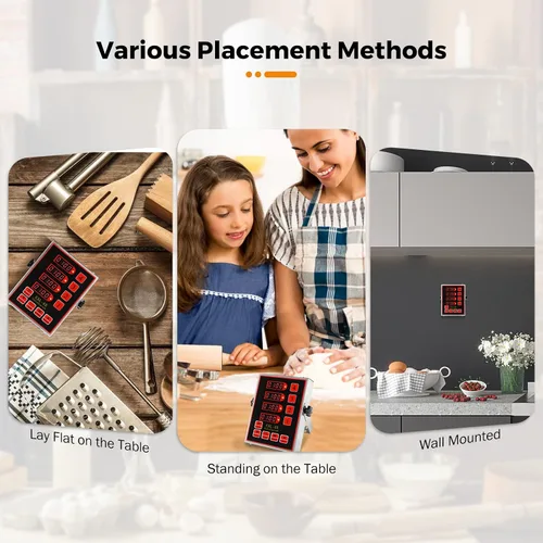 Vista 7 de BEAMNOVA Temporizador digital de cocina de 4 canales con alarma ajustable fuerte, temporizador de cocina comercial de acero inoxidable