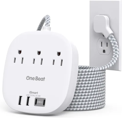 Vista 14 de Cruise Ship Travel Essentials, tira de alimentación de enchufe plano de 22.5 W/4.5 A, cable de extensión plano de 3 pies, 3 tomas de corriente, 4