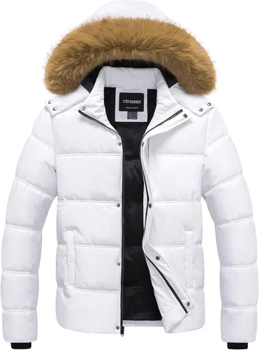 Vista 14 de Chaqueta acolchada para hombre, abrigo de invierno con capucha de piel, impermeable y resistente al viento, forro polar, 4 bolsillos Negro