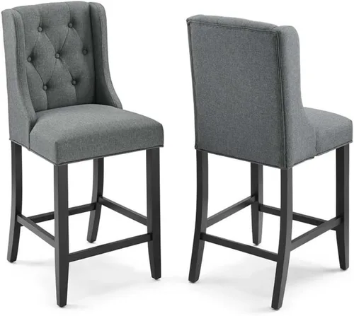 Vista 21 de Modway Baronet - Juego de 2 taburetes tapizados de tela con botones copetudos, color azul