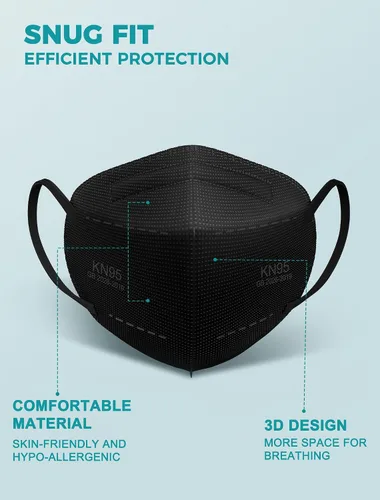 Vista 4 de TOPMAX Mascarillas KN95, paquete de 50 unidades, 5 capas, transpirables, eficiencia de filtro ≥95%, protección contra el polvo, mascarillas