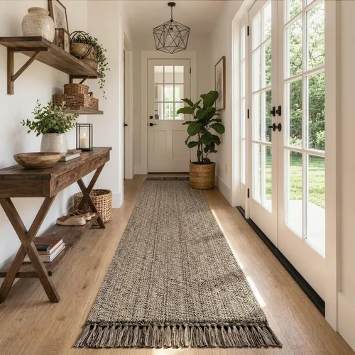 Vista 13 de Collive Alfombra de Baño Negra, 2' x 3' Tejida a Mano Lavable Alfombras Pequeñas de Cocina, Alfombra de Entrada Reversible de Algodón Alfombra