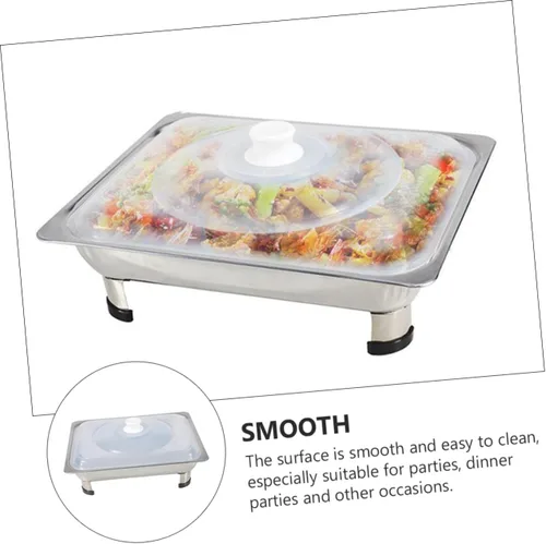 Vista 3 de DOITOOL Plato de acero inoxidable para bufé de cocina rectangular con tapas calentadores de alimentos para fiestas, buffets, catering, 13.0 in