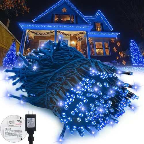 Vista 17 de Kwaiffeo - luces de Navidad blancas, 100 pies de longitud, 300 luces LED, impermeables, enchufables, para interiores y exteriores, 8 modos de luz