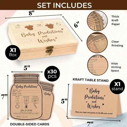 Vista 2 de WOODAMORE Tarjetas de predicción de bebé para decoraciones de baby shower, predicciones rústicas y tarjetas de consejos, deseos para tarjetas