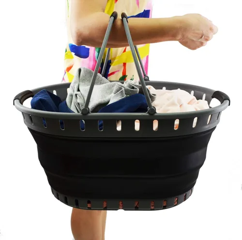 Vista 6 de SAMMART Juego de 2 cestas plegables de plástico para la ropa sucia de 25 litros, contenedor de almacenamiento plegable y organizador, juego portátil