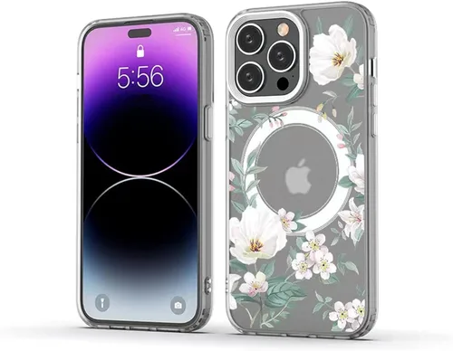 Vista 2 de Funda magnética transparente para iPhone 13 [compatible con cargador MagSafe] Gardenia patrón de estampado floral delgado antiarañazos para mujeres