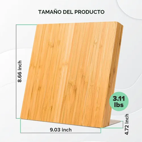 Vista 7 de Coninx Soporte magnético para cuchillo con potente imán, soporte de guarda de madera de bambú, bloque organizador sin cuchillos Bambú natural