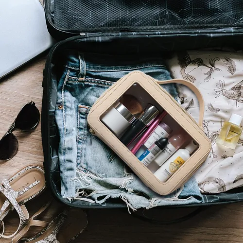 Vista 6 de LETGO Bolsas de maquillaje transparentes, bolsa de aseo aprobada por la TSA con cremallera, organizador de maquillaje transparente para artículos