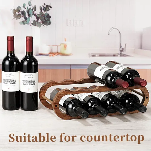 Vista 5 de Navtcow Estante para vino y organizador de botellas de agua 2 en 1 para armario y encimera, ajustable en 2 tamaños (madera de acacia de 2 niveles)