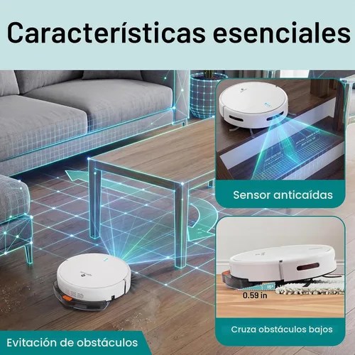 Vista 7 de SereneLife Robot aspirador automático y trapeador, control de aplicación, 3 modos de limpieza, sensores inteligentes anticaídas, carga automática