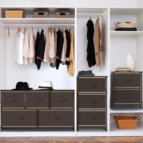 Vista 2 de Simple Houseware - Cómoda organizadora de cajones de almacenamiento de 2 niveles para mesita de noche, color marrón