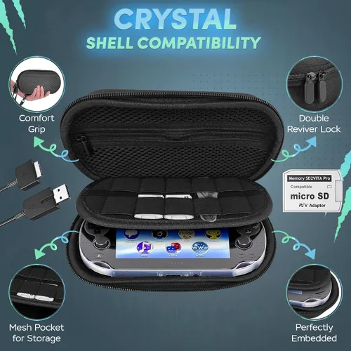Vista 2 de Skywin Four-in-One Kit For PS Vita Case, Protector, Adapter Charger, and Micro SD Memory Card - Compatible with PS Vita Accessories 1000 2000 3.6