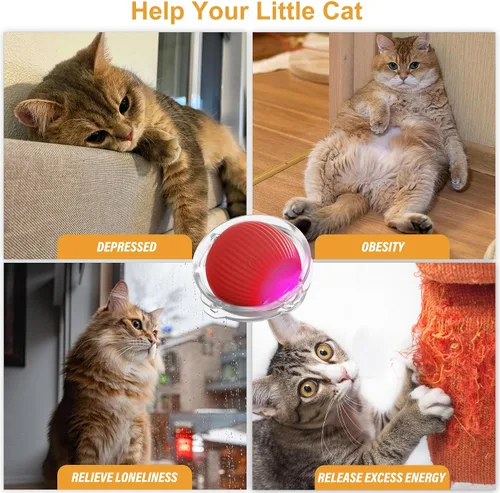 Vista 7 de Aero Zen Juguetes interactivos para gatos de interior, bola de gato auto rodante en tapete de juego, juguete de movimiento activado por movimiento