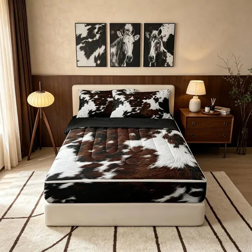 Vista 26 de Feelyou Juego de edredón con cremallera de leopardo tamaño individual Juegos de cama con cremallera y estampado animal para decoración de Marrón