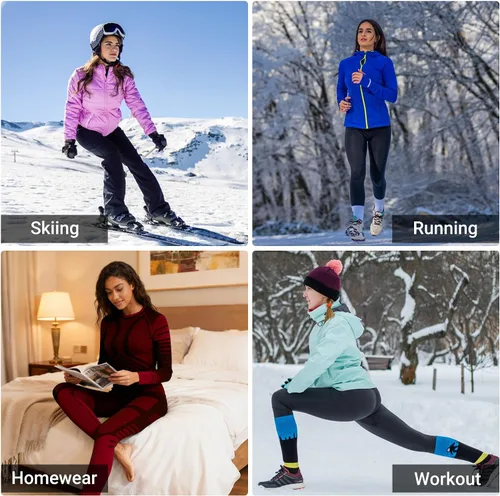 Vista 6 de MEETWEE - Ropa interior térmica para mujer, conjunto de primera capa de compresión para invierno, pantalones largos forrados de forro polar