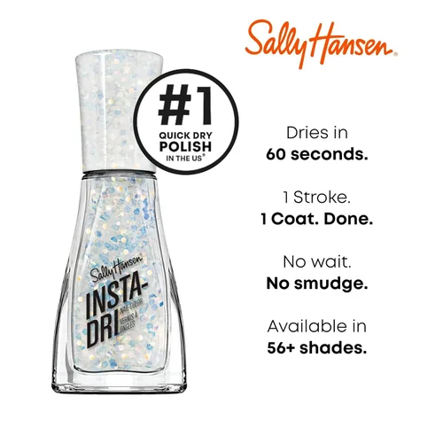 Vista 4 de Sally Hansen Insta-Dri Esmalte de uñas Secado rápido, larga duración, brillo sin rayas Transparente, Brillo 104 centelleo, centelleo