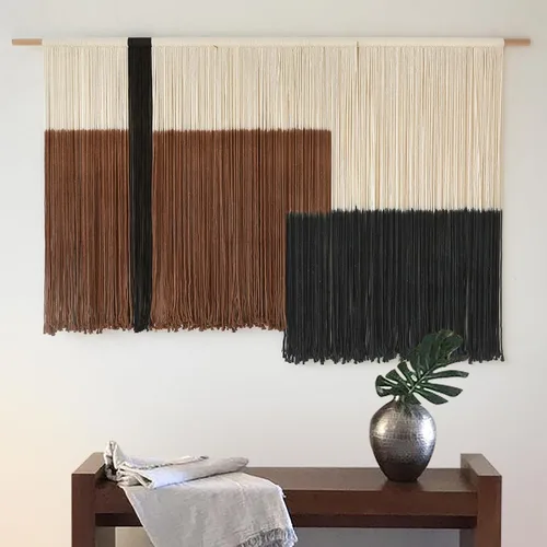 Vista 19 de macramé para colgar en la pared, teñido de inmersión, puesta de sol, decoración de pared, arte de fibra de 57 pulgadas de ancho x 35
