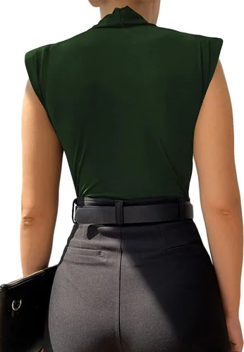 Vista 26 de LYANER Leotardo sin mangas fruncido con cuello en V para mujer