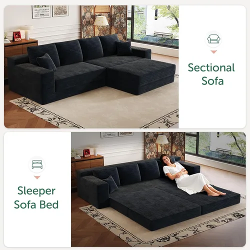 Vista 9 de Sofá modular modular de 106 pulgadas con asiento profundo, sofá de pana en forma de L con diván reversible, juego de 3 piezas para sala de estar