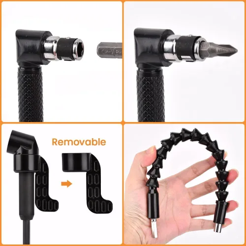 Vista 7 de 17 extensiones de broca flexible, con 3 adaptadores de enchufe giratorios, 2 accesorios de taladro hexagonal de 105° en ángulo recto, 10 puntas