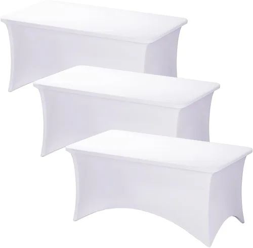 Vista 28 de Fixwal Paquete de 6 Manteles de Mesa Rectangulares, Cubierta de Mesa de 6 Pies, Mantel Blanco Rectangular Ajustado Elástico Rectangular, Cubierta