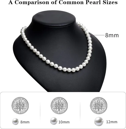 Vista 2 de Marofin - Collar de perlas de imitación de 0.31 a 0.47pulgadas8-12mm, multicolor, gargantilla, joyas para mujer, 18 - 20pulgadas, Base de plata