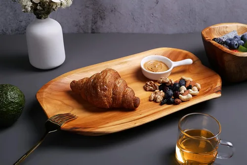 Vista 4 de Jovivi Plato Hondo de Madera de Raíz de Abeto Natural, Bandeja de Servir de Madera Hecha a Mano, Platos de Madera para Sándwich Pan Ensalada