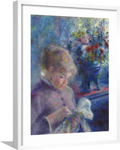 Vista 9 de ART.COM Impresiones artísticas enmarcadas para pared, costura de mujer joven, 1879 por Pierre Auguste Renoir, decoración figurativa, 12 x 16 Marco