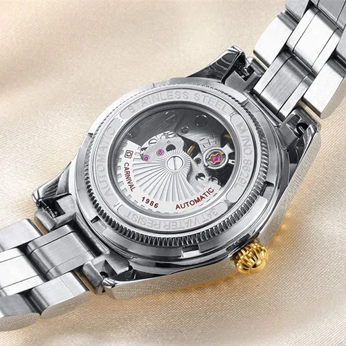 Vista 6 de BESTKANG Relojes de lujo automáticos para mujer, calendario impermeable de 164.0ft, reloj mecánico de acero inoxidable