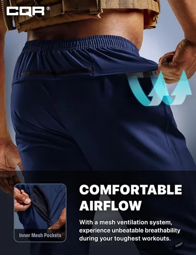 Vista 4 de CQR Pantalones de senderismo ligeros para hombre, pantalones deportivos reflectantes al aire libre, pantalones deportivos de entrenamiento