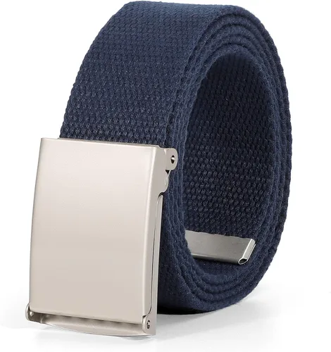 Vista 16 de WHIPPY Cinturón de tela con hebilla militar de color negro sólido, tapa abatible, totalmente ajustable, para hombre, con corte a medida