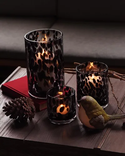 Vista 10 de Portavelas Azul para Velas de Pilar y Té, Jarrones Cilíndricos de Cristal con Burbujas Modernas Estilo Huracán, Centros de Mesa para Cocina, Isla