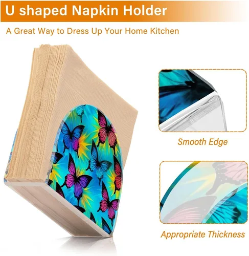 Vista 4 de Servilletero con diseño de mariposa azul y morado para mesas, servilleteros de acrílico transparente, servilleteros de cóctel para cocina
