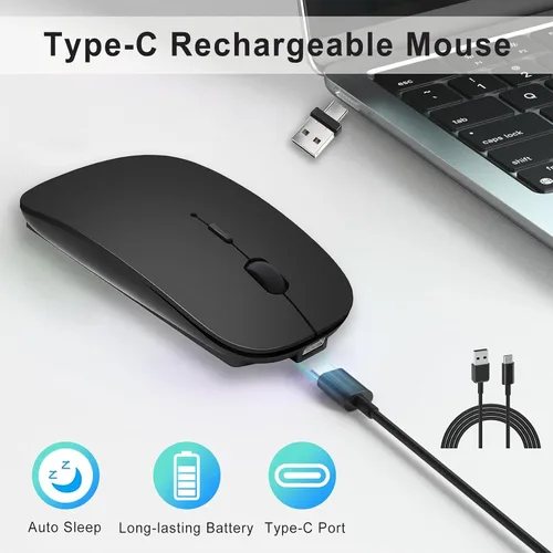 Vista 3 de Ratón inalámbrico Bluetooth USB C para MacBook Air Pro iMac Laptop Computer, Ratón C silencioso inalámbrico recargable para Mac Desktop/iPad/Surface